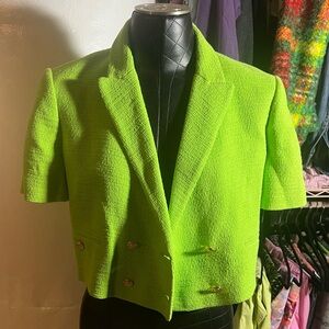 ZARA lime green chanel look alike green cropped tweed jacket